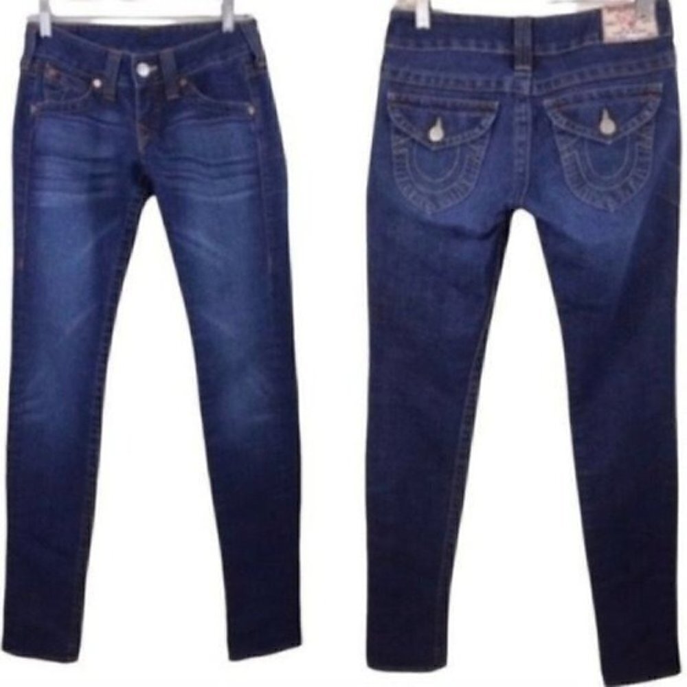 True Religion Julie Distressed skinny Jean size  25 / 34” inseam Style# WT120790